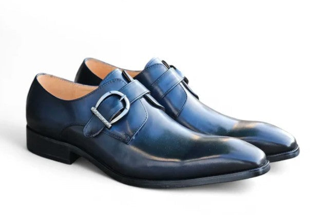 Carrucci Monkstrap Calfskin Shoe - Navy