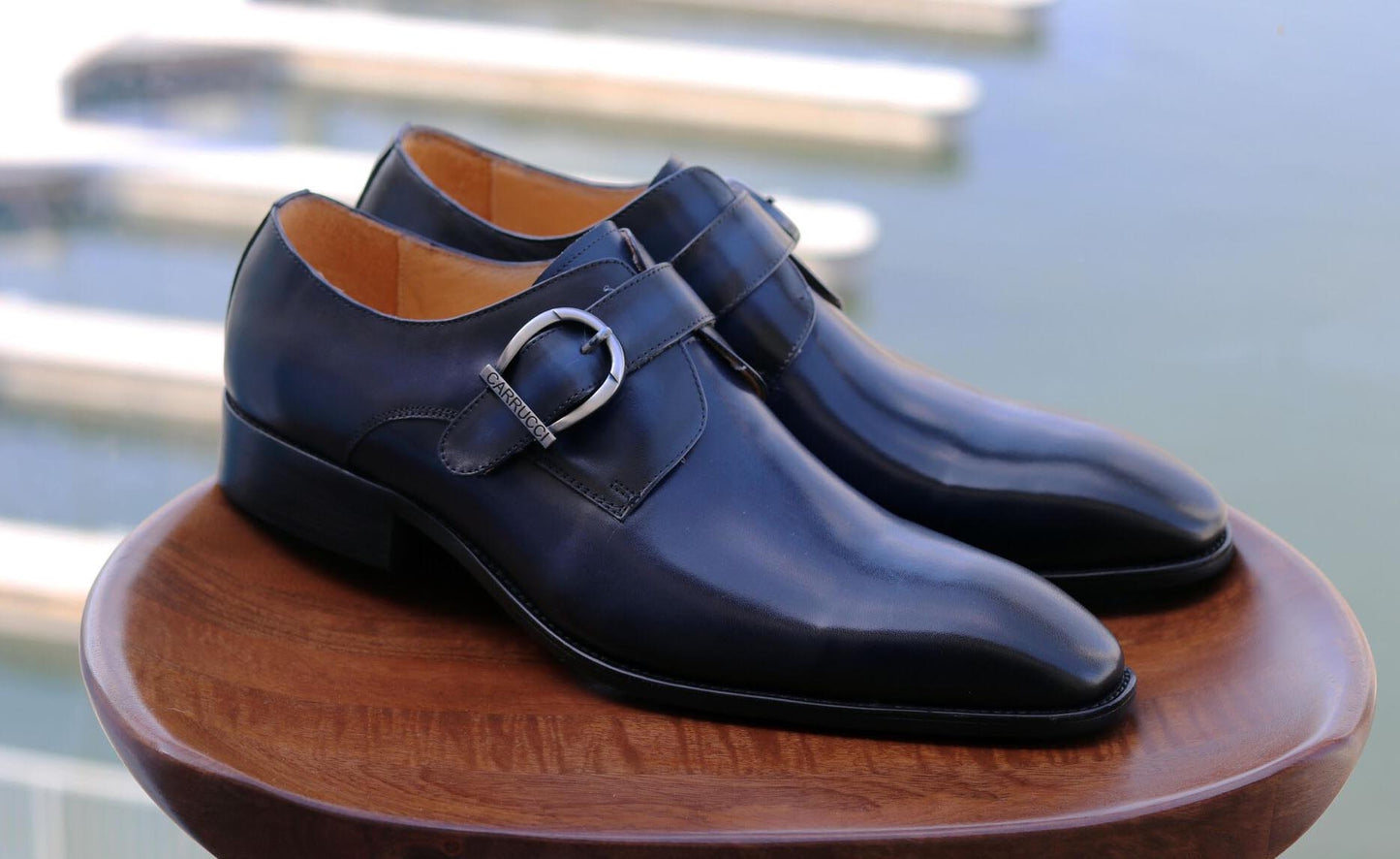 Carrucci Monkstrap Calfskin Shoe - Navy