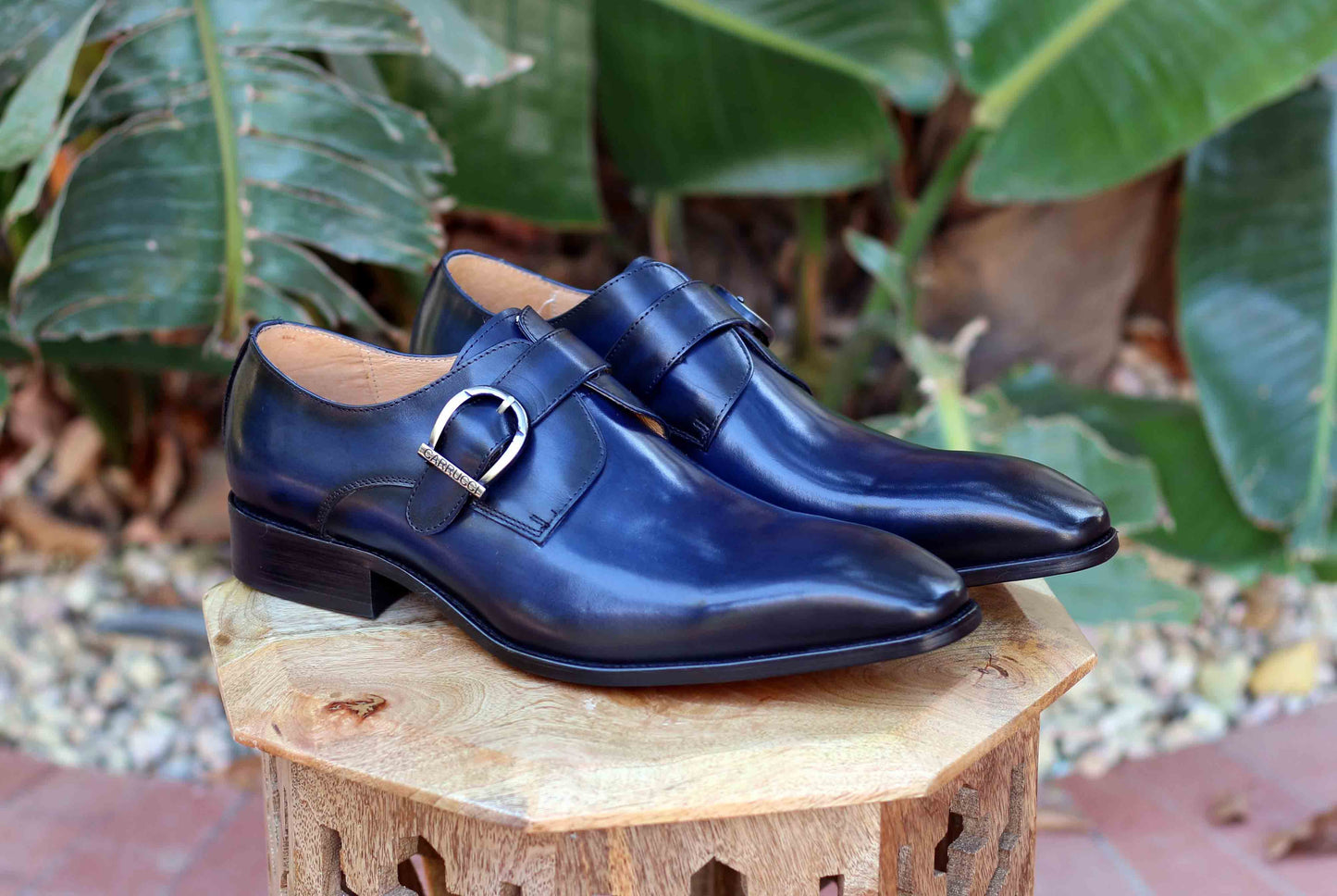Carrucci Monkstrap Calfskin Shoe - Navy