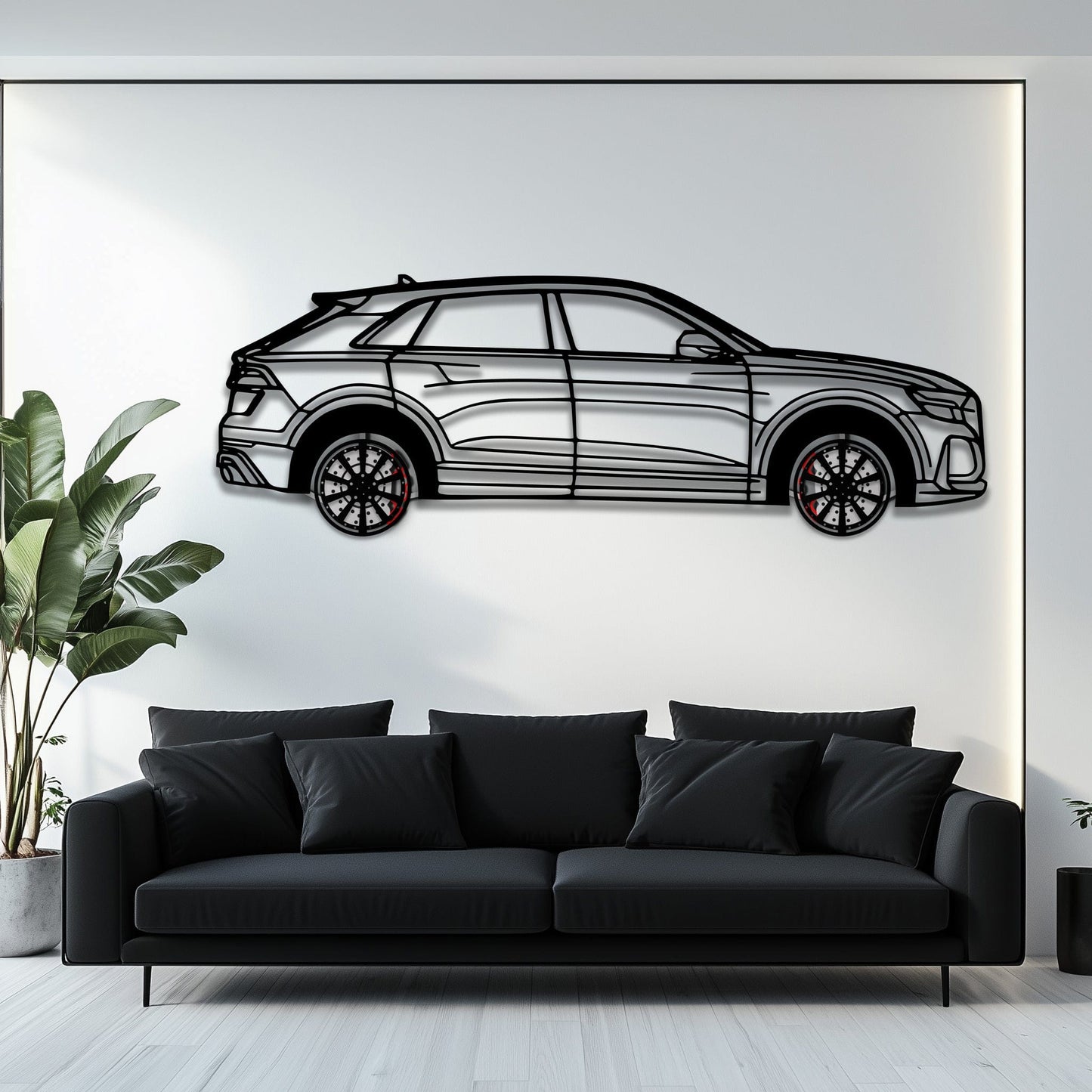 Audi Q8 Metal Car Wall Art with Rotating Wheels - Handmade Luxury SUV Silhouette Decor - Automotive Wall Art for Petrolheads - KAFMEKA095