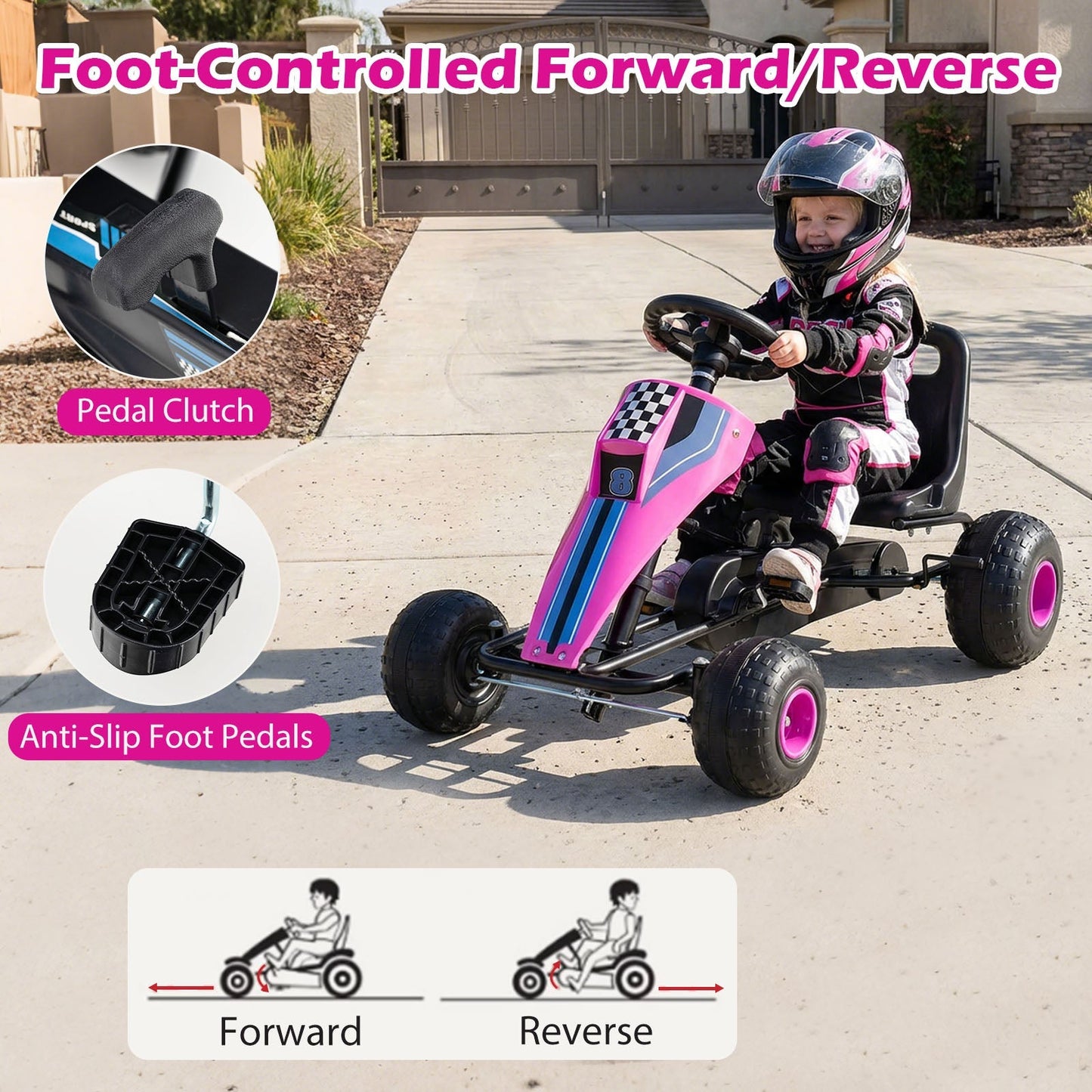 4-Wheel Ride On Toy Pedal Go Kart for Kids with Steering Wheel and Safe Handbrake