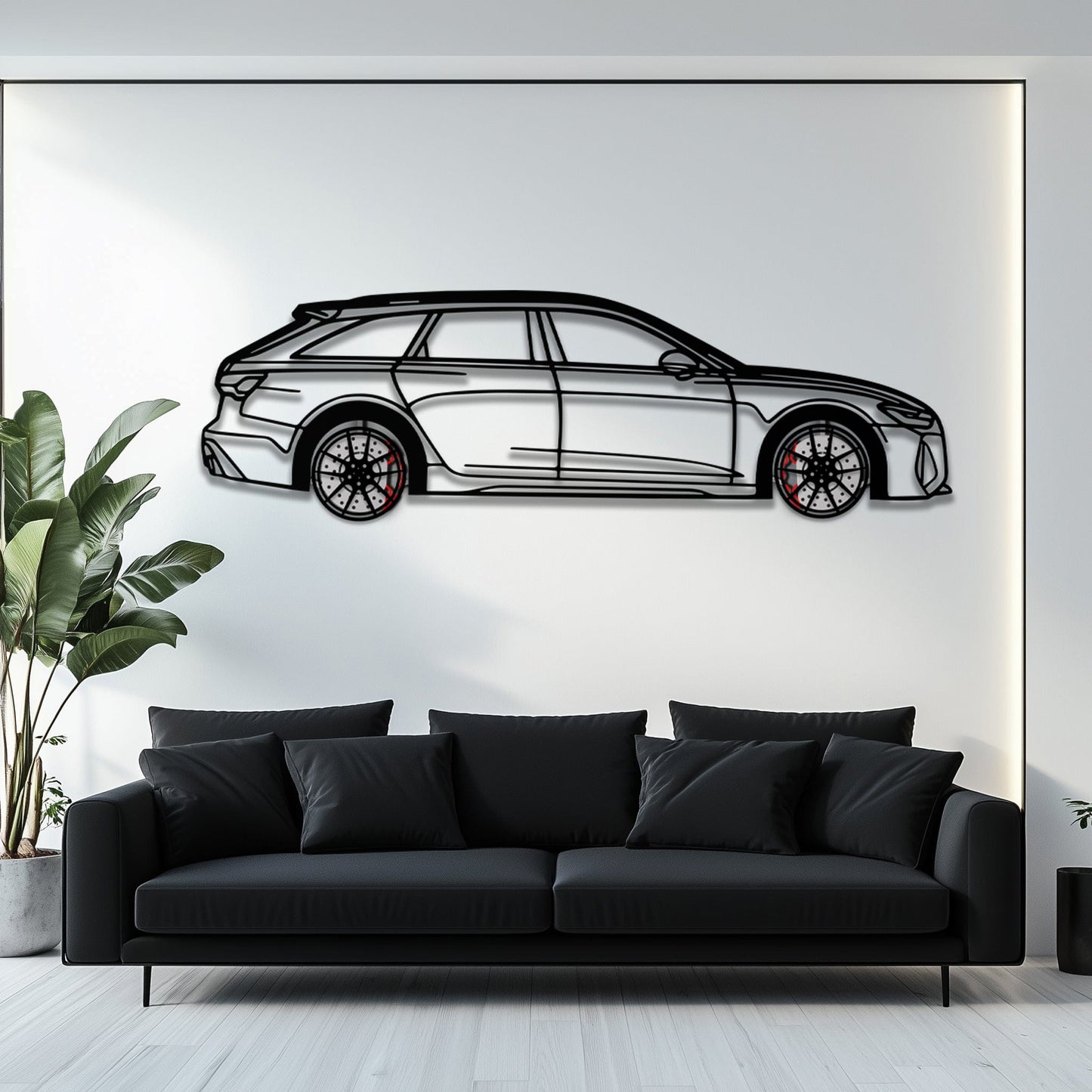 Audi RS6 Avant Metal Car Wall Art with Rotating Wheels - Super Wagon Silhouette Decor - Interactive Automotive Wall Art - KAFMEKA098