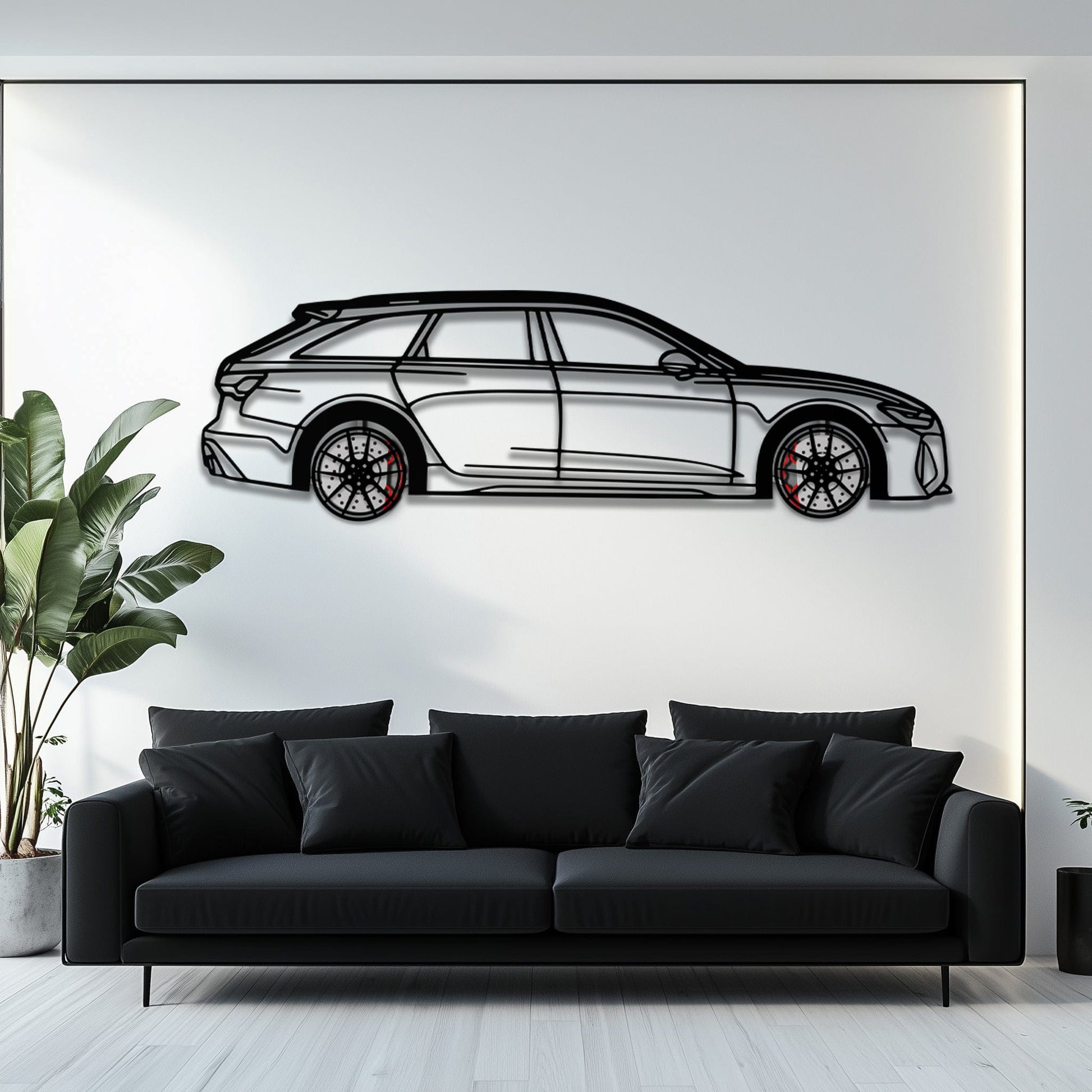 Audi RS6 Avant Metal Car Wall Art with Rotating Wheels - Super Wagon Silhouette Decor - Interactive Automotive Wall Art - KAFMEKA098
