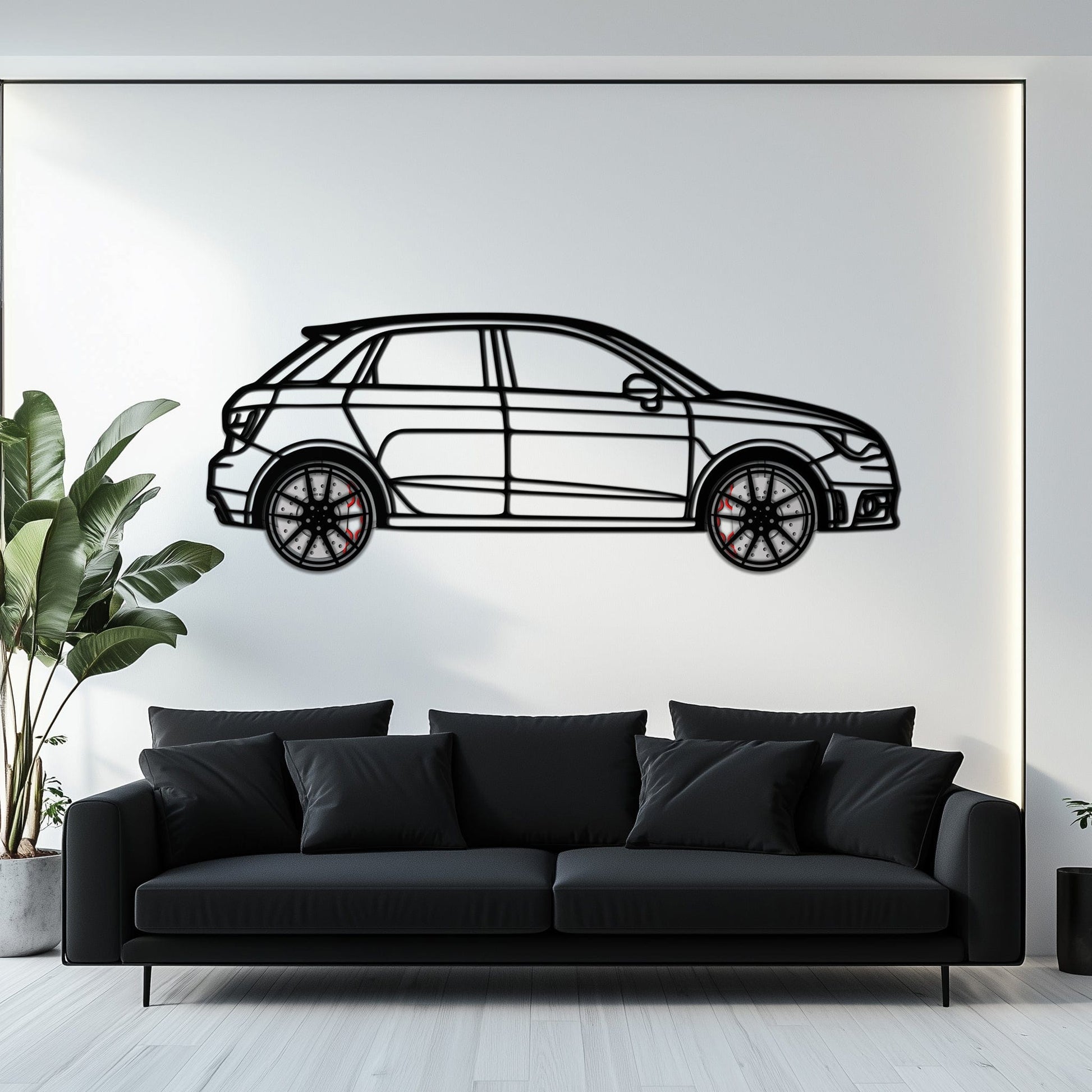 Audi A1 Metal Car Wall Art with Rotating Wheels - Handmade Car Silhouette Decor - Automotive Wall Art for Petrolheads-KAFMEKA094