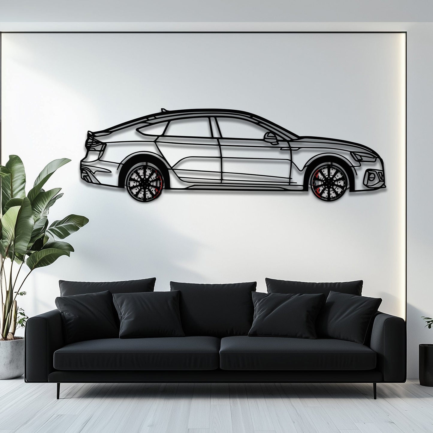 Audi RS5 Metal Car Wall Art with Rotating Wheels - Performance Sportback Silhouette Decor - Interactive Automotive Wall Art - KAFMEKA097