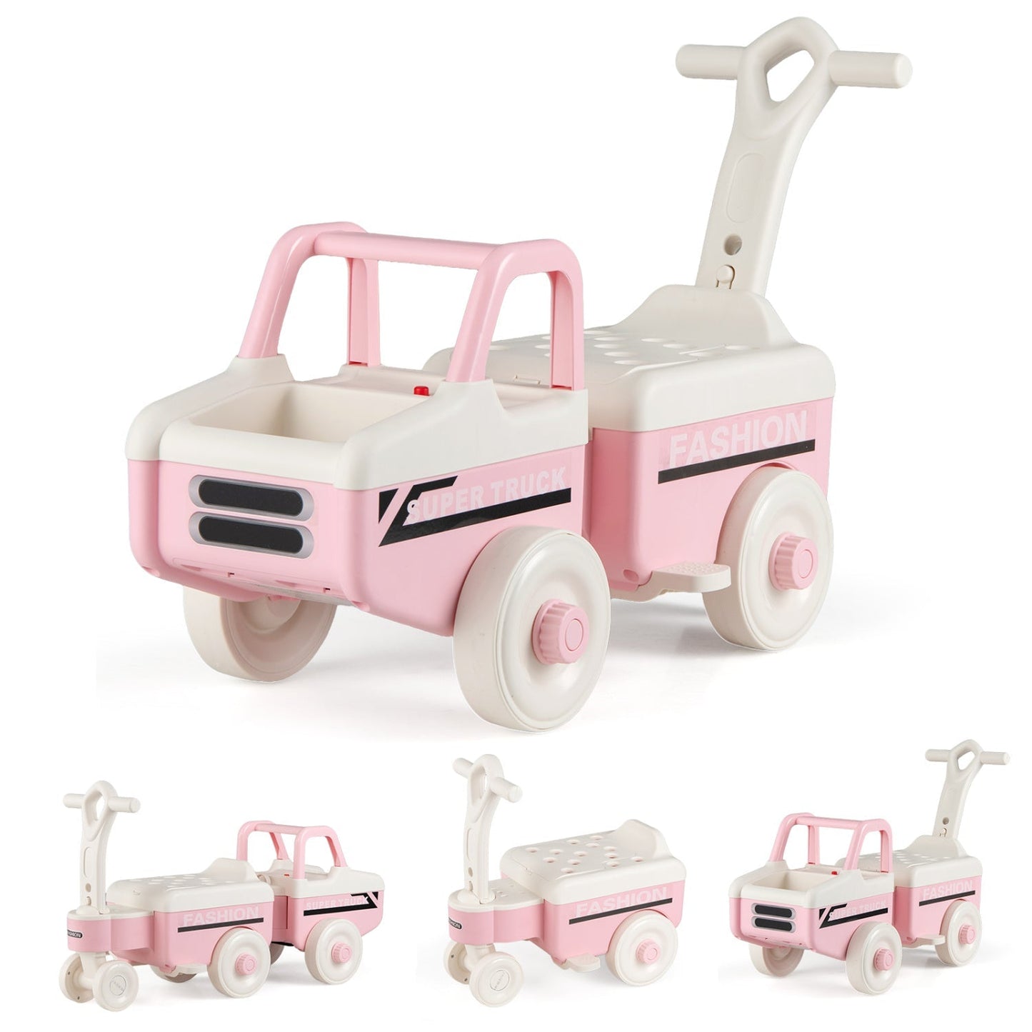 4-in-1 Ride On Push Car with Music and Storage