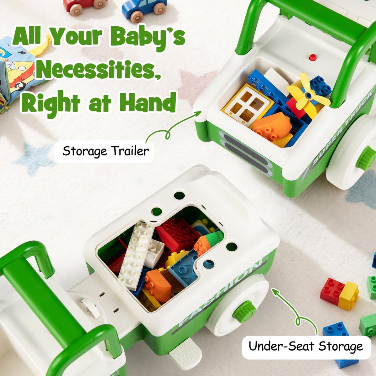 4-in-1 Ride On Push Car with Music and Storage