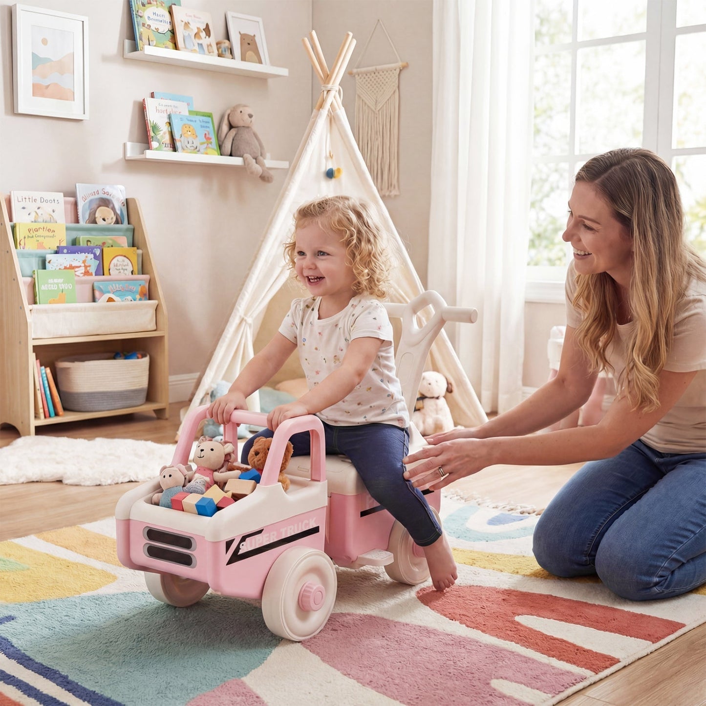 4-in-1 Ride On Push Car with Music and Storage