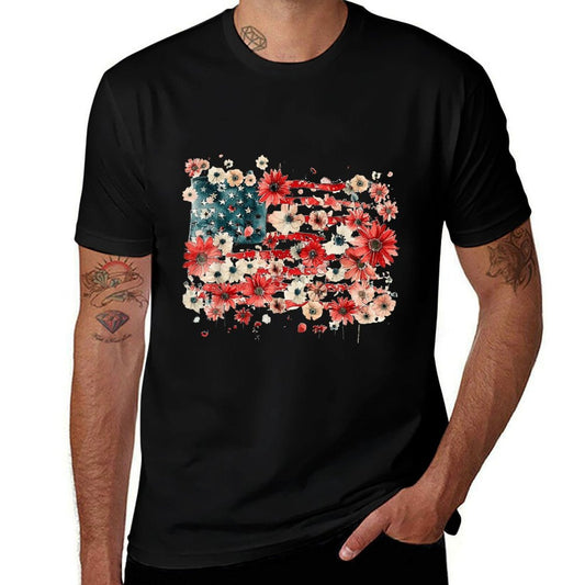 Floral American 4th of July Watercolor Vintage USA  Polyester Blend T-Shirt