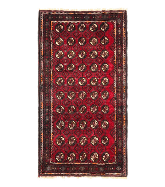 Persian Turkoman Tribal Rug 4x8, Handmade Vintage Wool Carpet, Red, Bohemian Rug