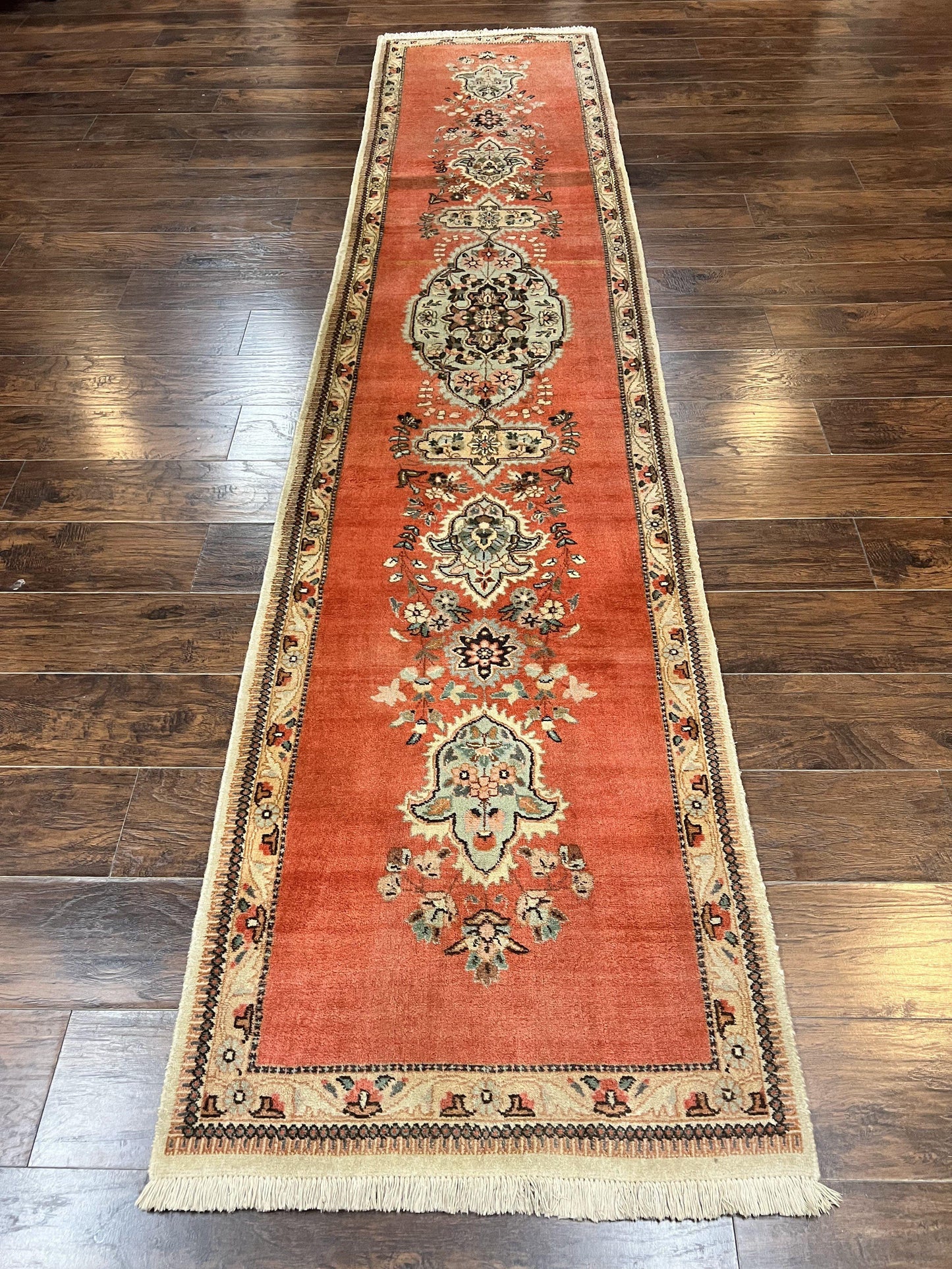 Persian Tabriz Runner Rug 3 x 12, Open Field, Terracotta