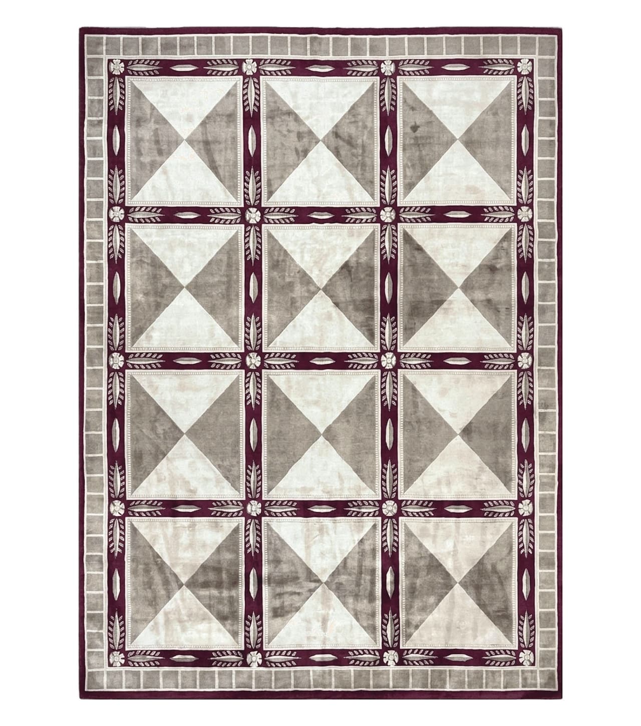 Indo Tibetan Rug 10x14, Nepali Carpet, Large Soft Wool Area Rug, Olive Tan Maroon, Contemporary Rug 10 x 14 ft Living Room Rug, Handmade Rug