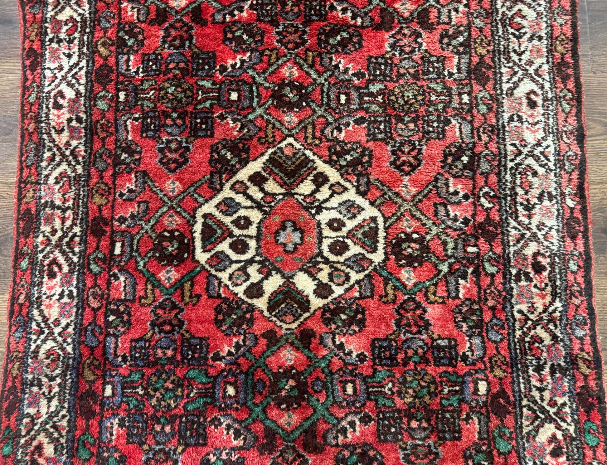 Persian Runner Rug 3x10, Wool Hand Knotted Hallway Rug 3 x 10 ft, Red and Ivory, Hamadan Angelas Runner