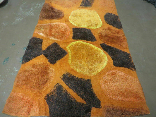 4' X 6' Modern Handmade Hooked Rug Wool Abstract Nice