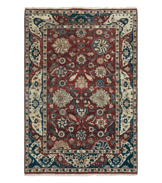 6' X 9' Vintage Handmade India Floral Oriental Wool Rug Vegetable Dyes Red Nice