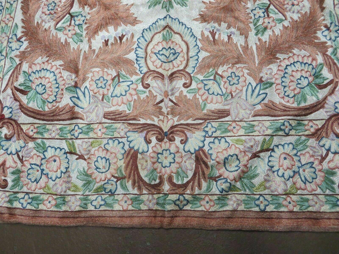 4' X 6' Vintage Embroidery Hand Stitched Rug Silk On Cotton India Backing Nice