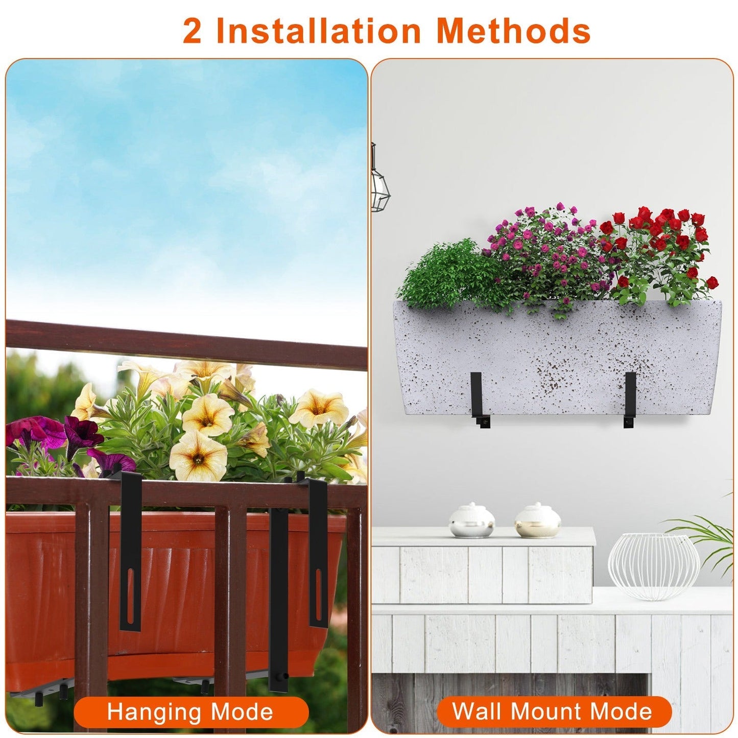 4Pcs Adjustable Planter Box Brackets Flower Box Holders Window Boxes Planters Hooks No Drill Railing Planter Mounts for Windowsills Garden Fences Balc