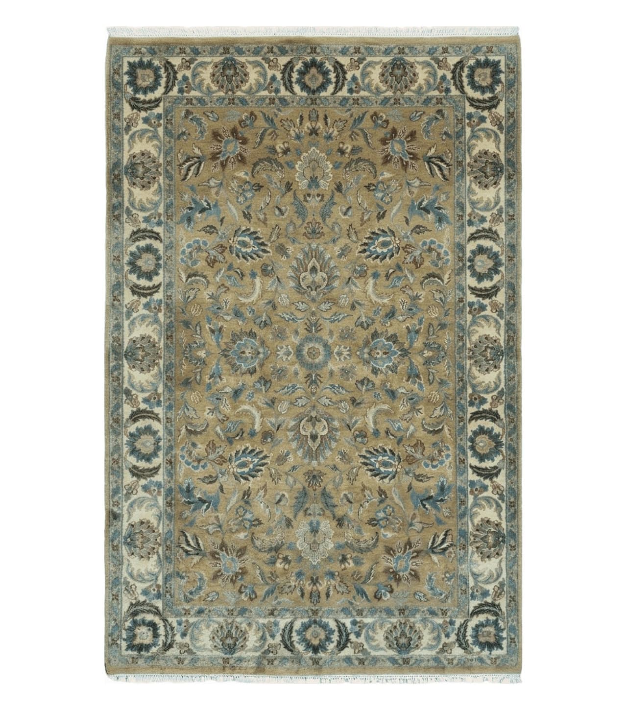 5' 6" X 9' Vintage Handmade Jaipur Indian Floral Oriental Wool Rug Veg Dyes