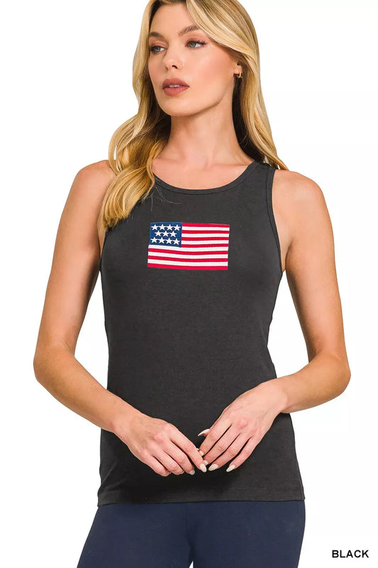 Zenana Double Scoop American Flag Embroidered Tank Top