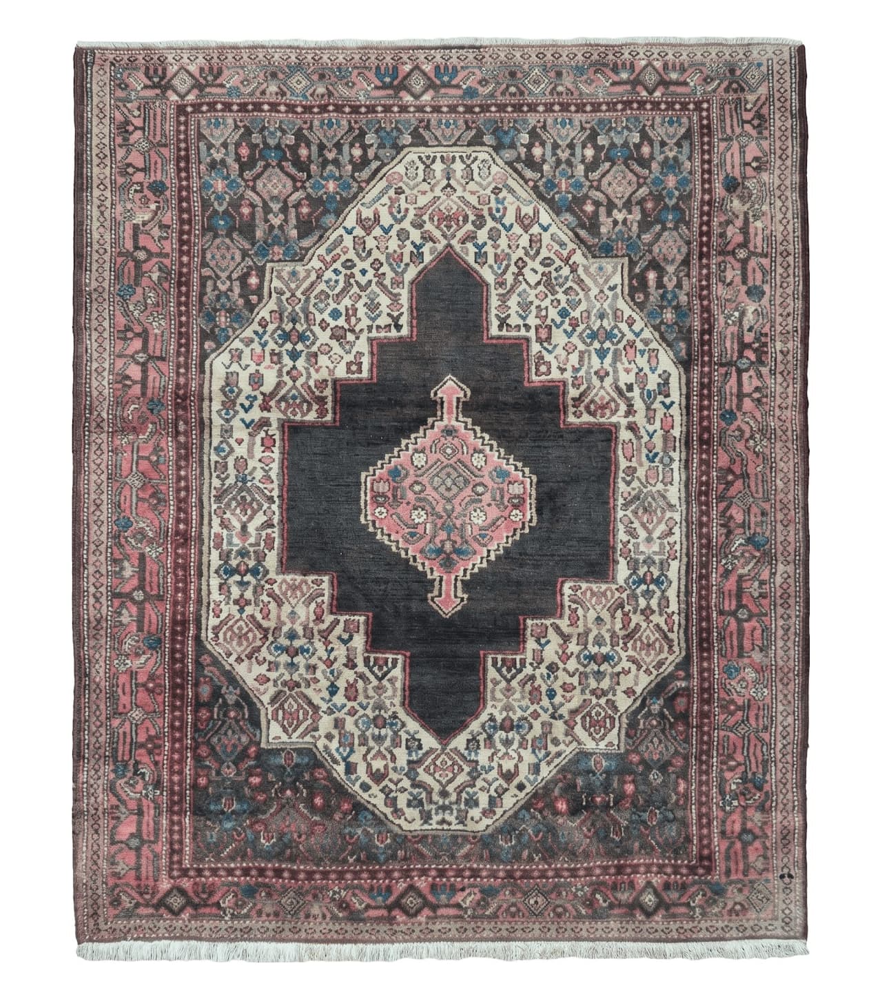 4' X 5' Antique Handmade India Floral Oriental Wool Rug Brown Vegetable Dyes