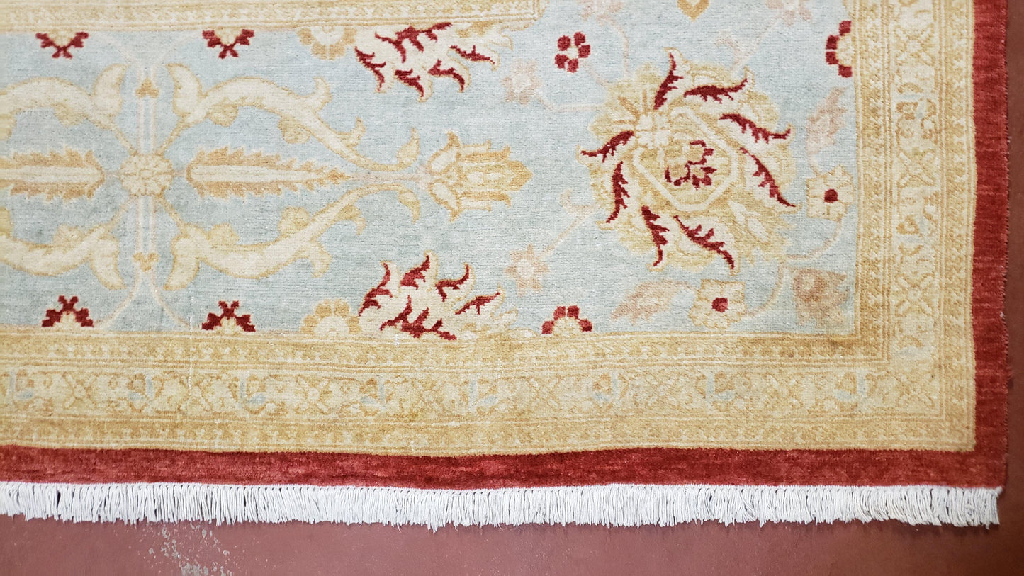 9x12 Peshawar Rug Pakistani Oriental Carpet Sky Blue and Red Wool Vintage Master Bedroom Rug Hand-Knotted Living Room Rug Dining Room Rug