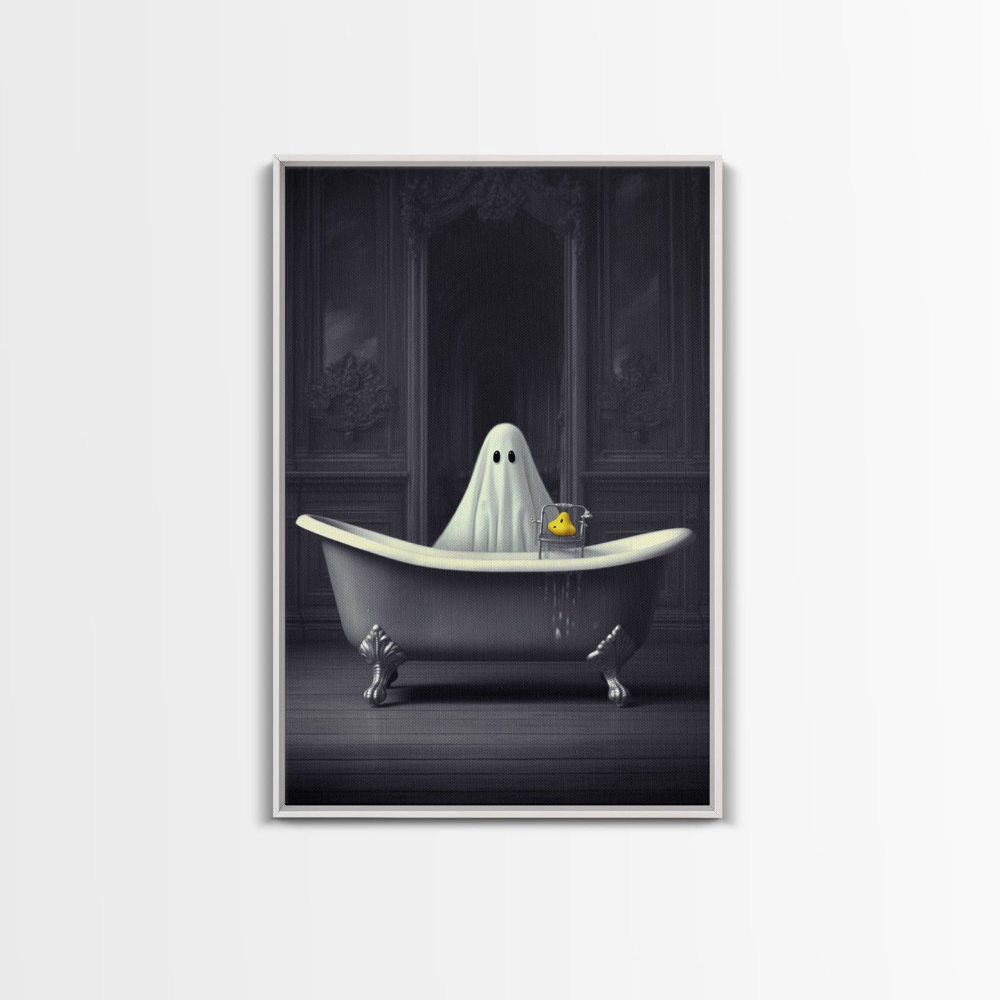 Ghost Bathroom Canvas, Dark Romantic Ghost Standing in Bathroom Creepy,  Ghost in the Bath tub Wall Art Halloween Canvas, Funny Halloween