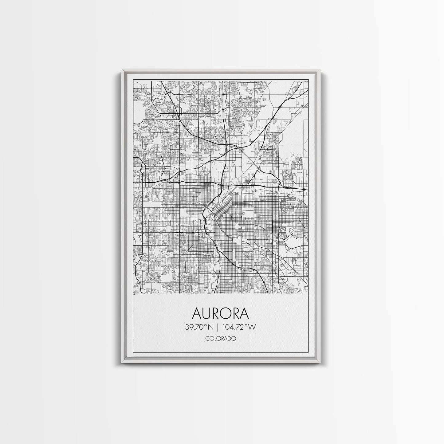 Aurora Street Map, Colorado Map, City Map Print, Travel Lover Gift, Above Bed Art, Minimalist Art, Wall Art, Canvas Print, Canvas Wall Art