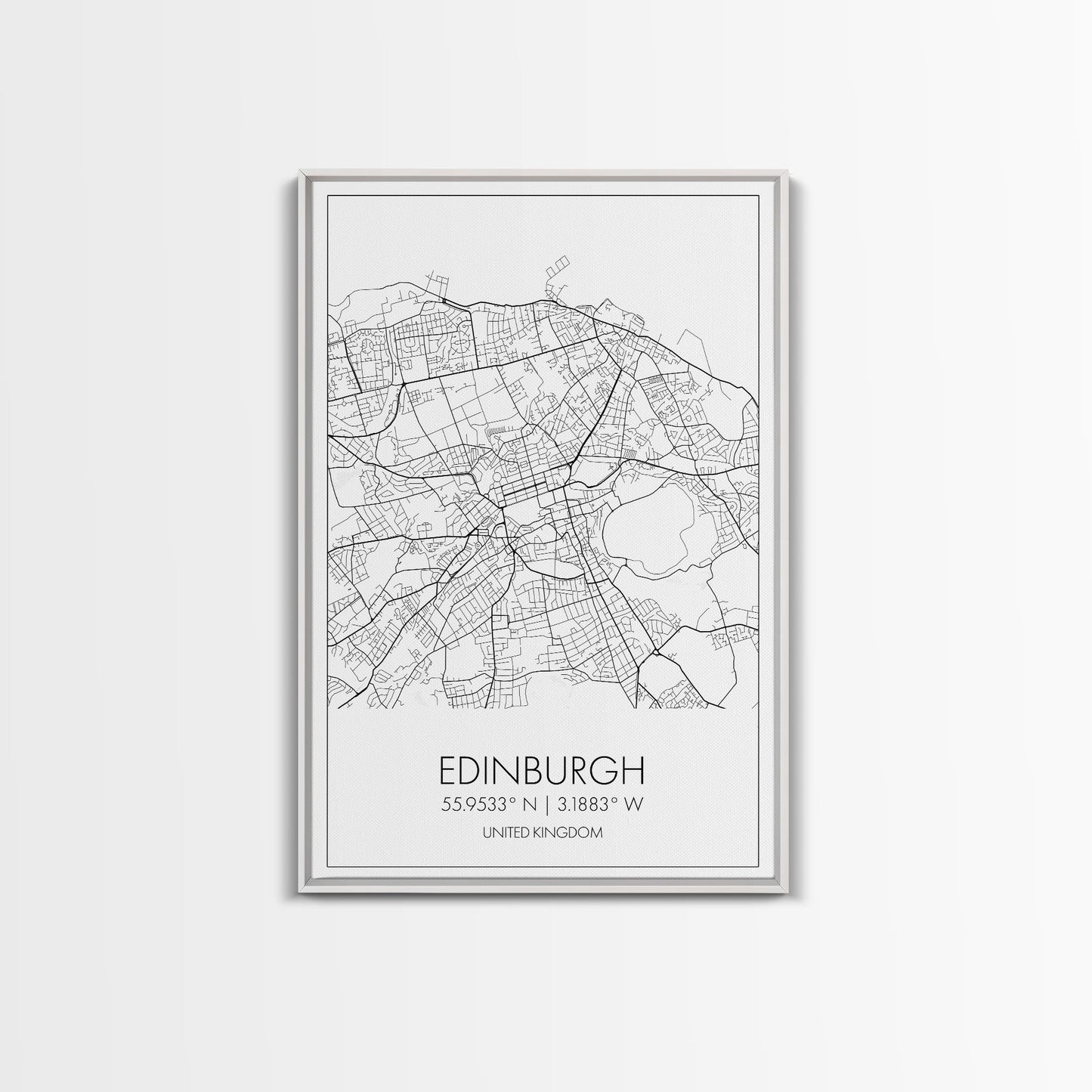 Edinburgh Street Map, United Kingdom Map, Europe City Map Art, Minimalist Art, Wall Art, Canvas Print, Travel Décor, Living Room Wall Art,