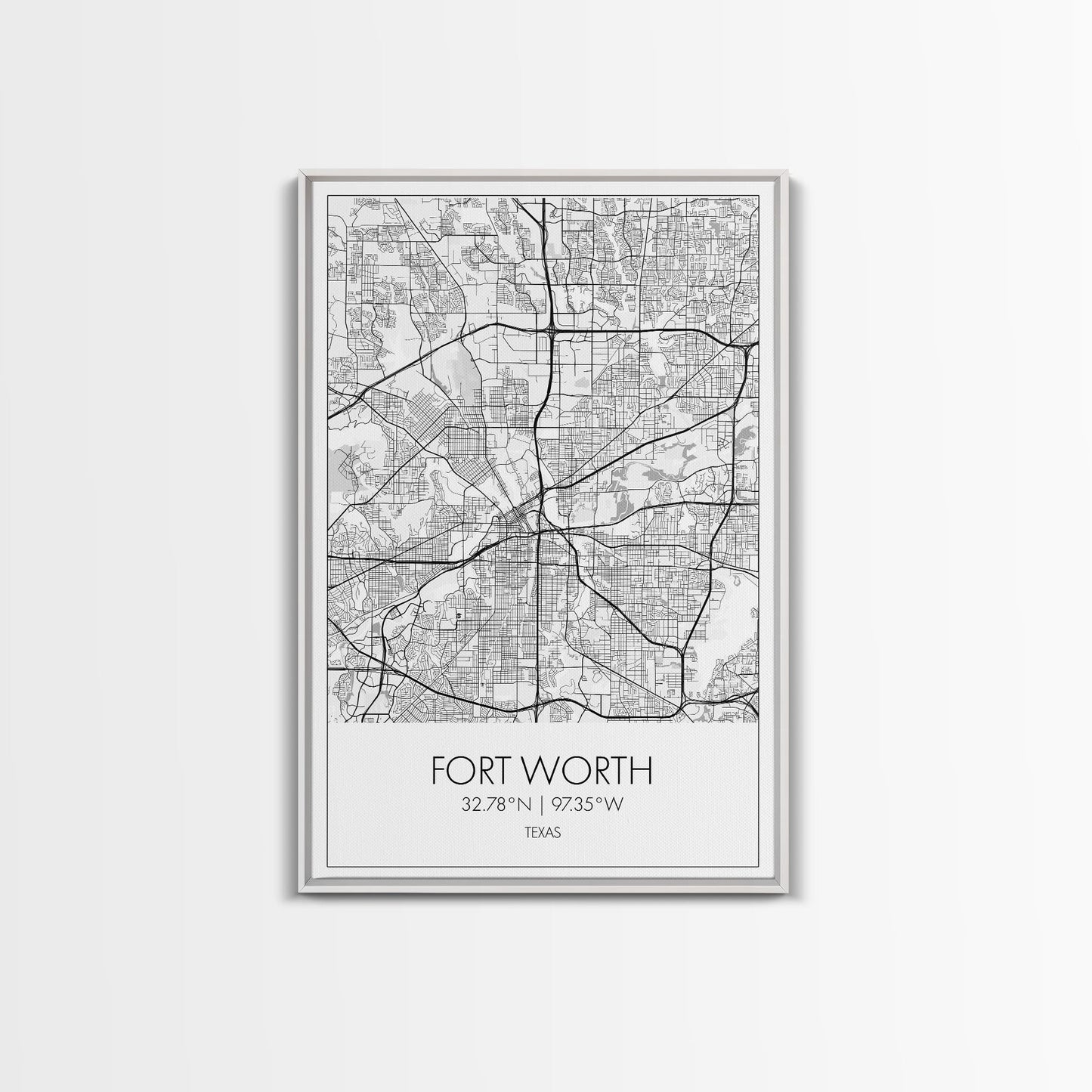 Fort Worth Street Map, Texas Map, City Map Art, Minimalist Art, Wall Art, Canvas Print, Travel Wall Art, Gifts For Women, Man Cave Décor