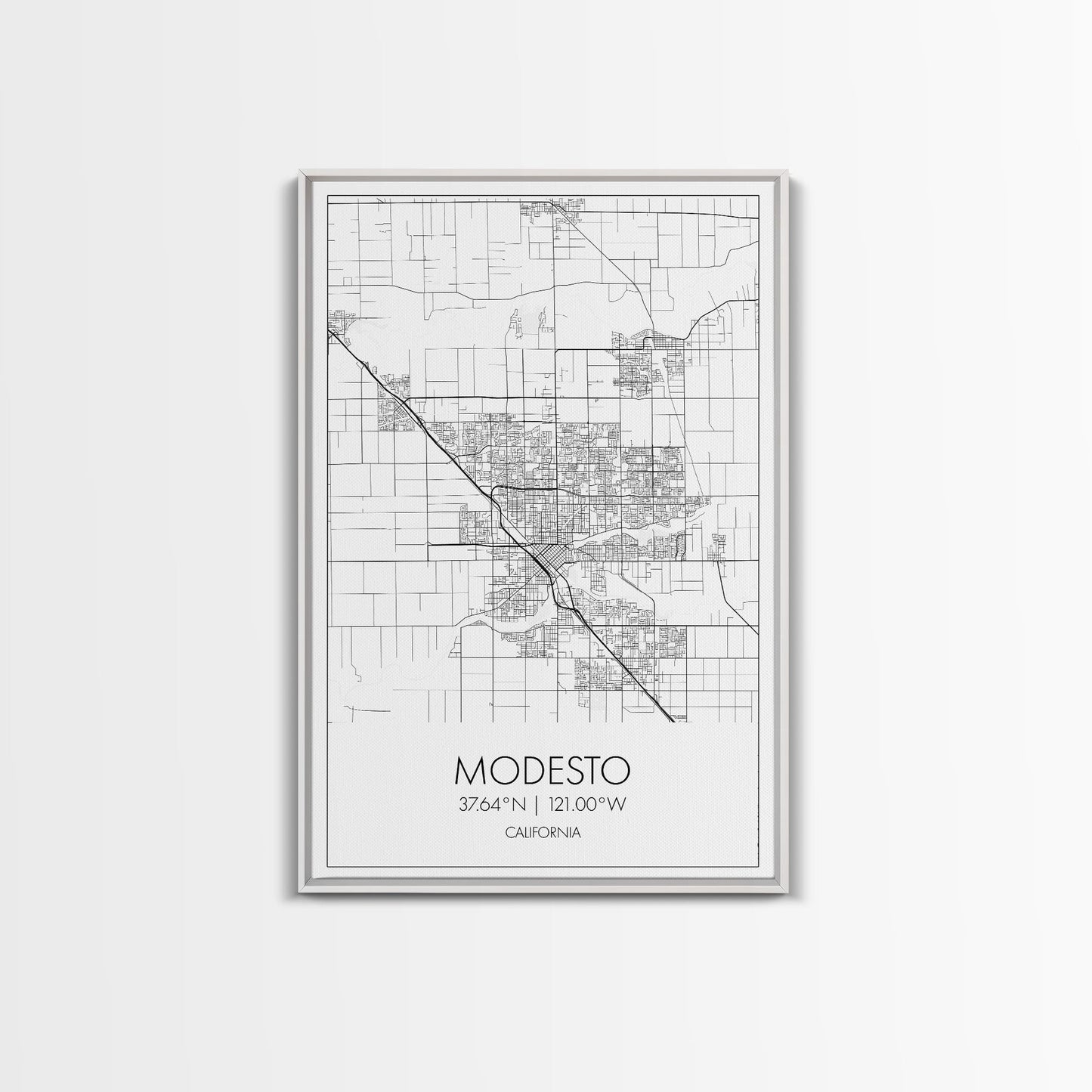 Modesto Street Map, California Map, City Map Art, Modern Art, Wall Art, Canvas Print, Home Décor Wall Art, Friendship Gift, Travel Wall Art