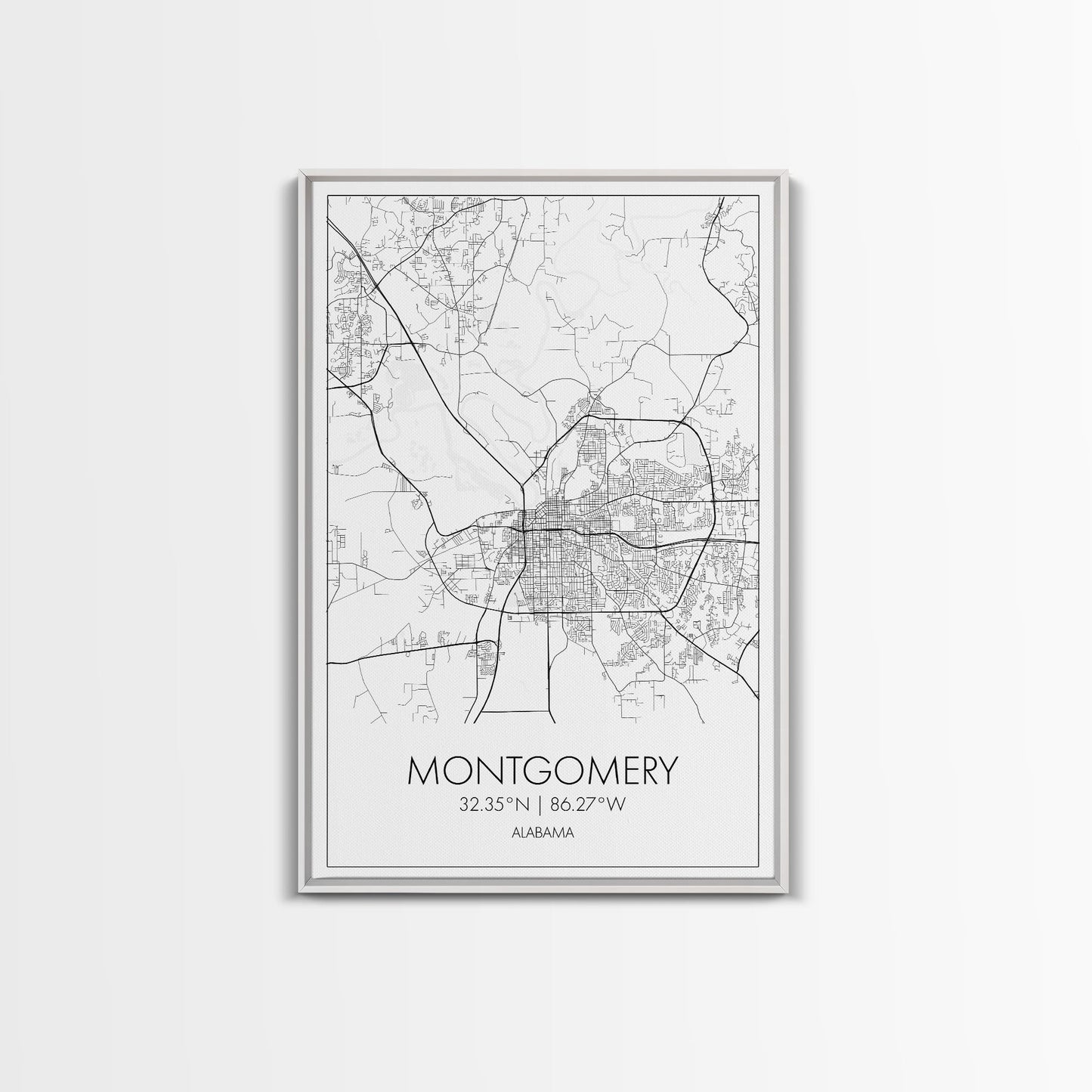 Montgomery Street Map, Alabama Map, City Map Art, Modern Art, Wall Art, Canvas Print, Bedroom Print, Family Gift, Travel Wall Décor