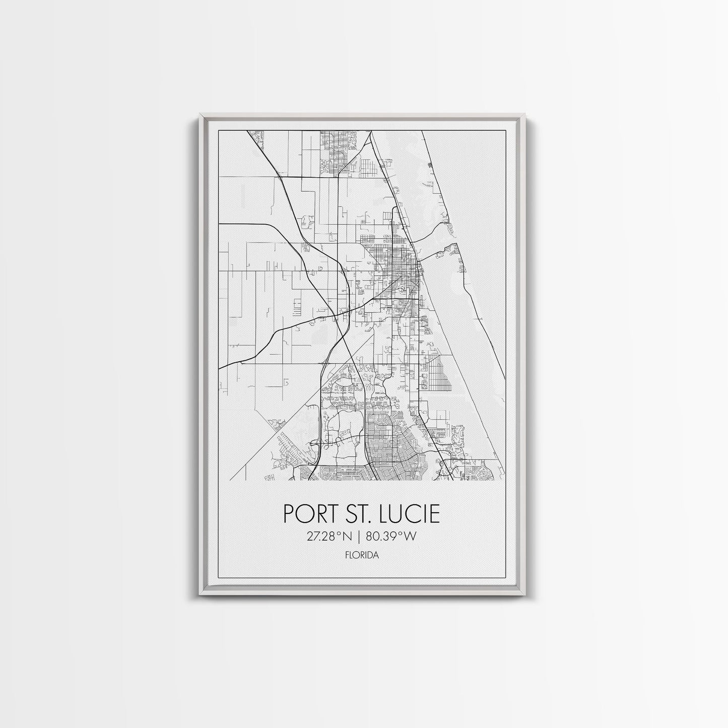Port St Lucie Street Map, Florida Map, City Map Art, Minimalist Art, Wall Art, Canvas Print, Friend Gift, Black And White Art, Travel Décor
