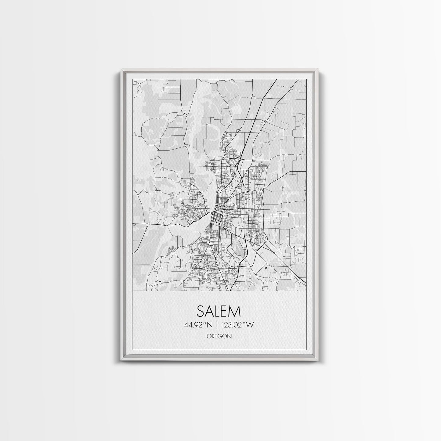 Salem Street Map, Oregon Map, City Map Art, Minimalist Art, Wall Art, Canvas Print, Dorm Room Décor, Graduation Gift, Travel Wall Print