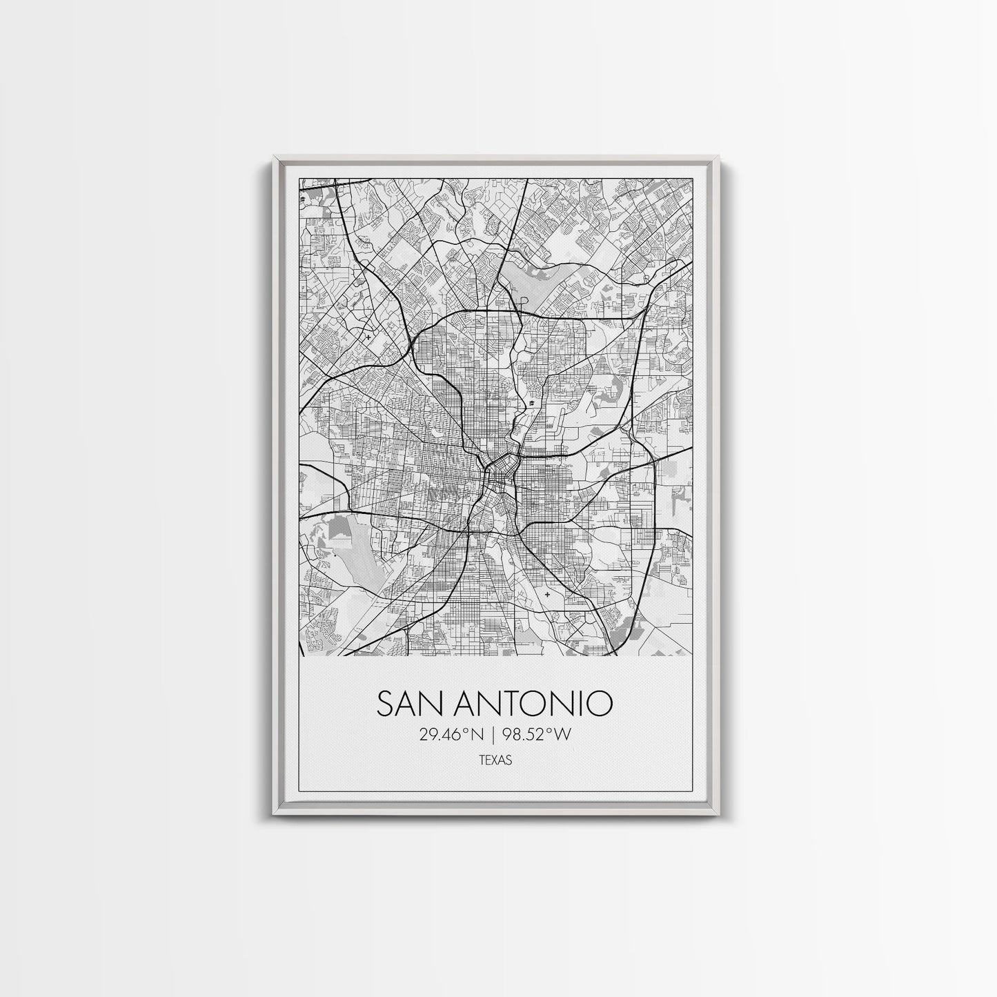 San Antonio Street Map, Texas Map, City Map Art, Minimalist Art, Wall Art, Canvas Print, Black And White Art, Travel Print, Family Gift