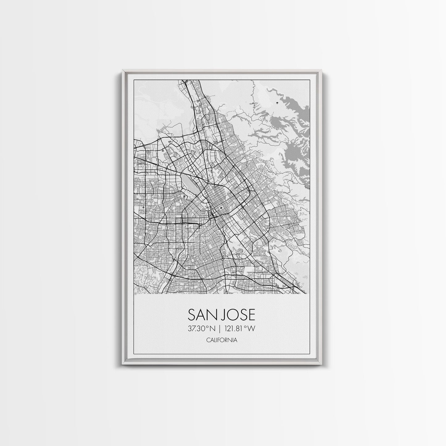 San Jose Street Map, California Map, City Map Print, Minimalist Art, Wall Art, Canvas Print, Girl Graduation Gift, Game Room Wall Art
