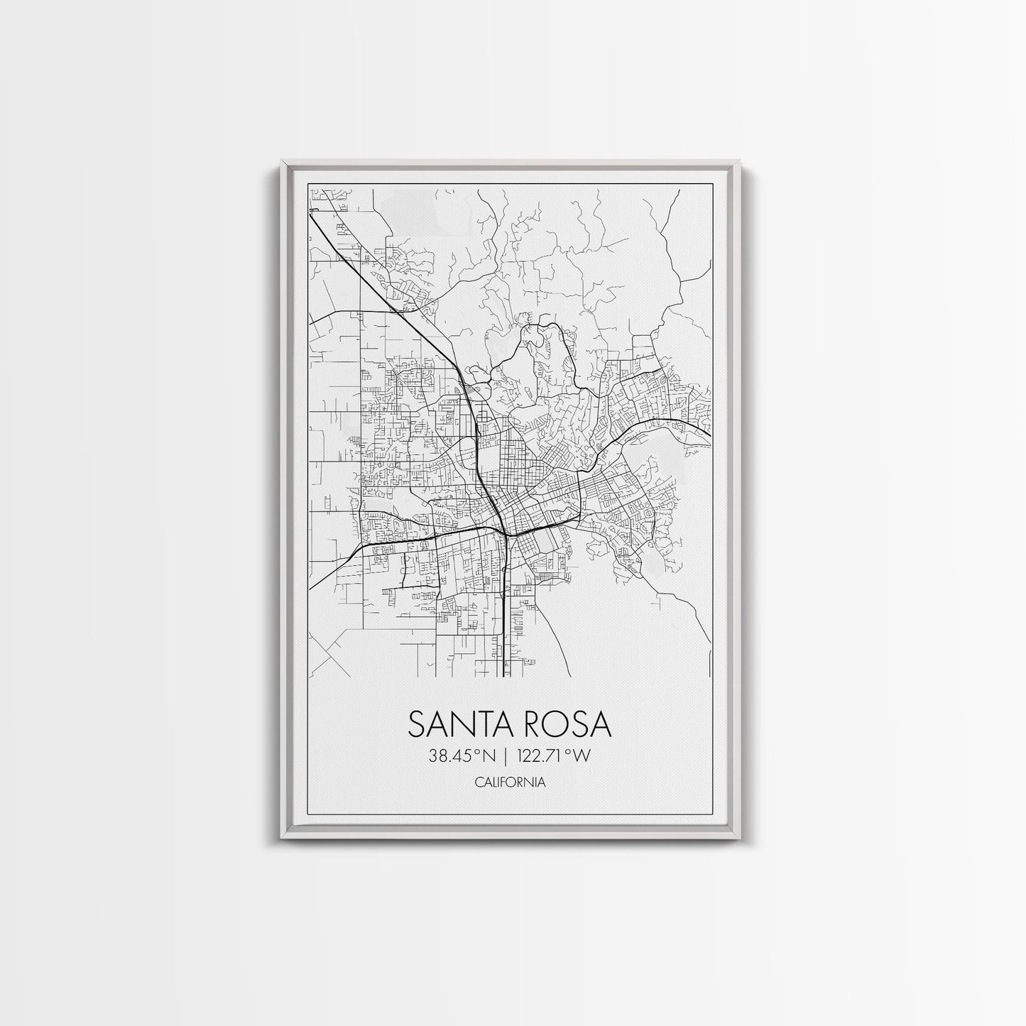Santa Rosa Street Map, California Map, City Map Print, Minimalist Art, Wall Art, Canvas Print, Bedroom Wall Art, Travel Gift, Travel Art