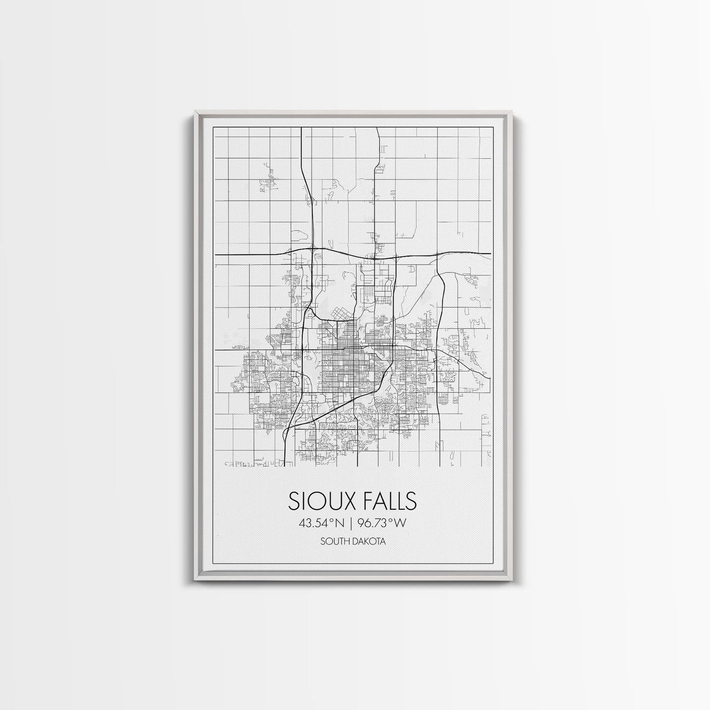 Sioux Falls Street Map, South Dakota Map, City Map Print, Minimalist Art, Wall Art, Canvas Print, Dorm Room Décor, Gifts For Her