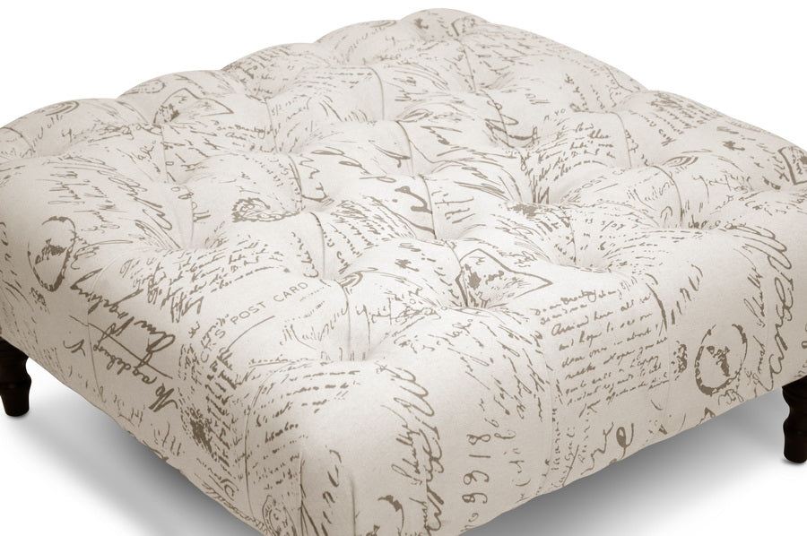 Baxton Studio Keswick Beige Script Print Modern Tufted Ottoman
