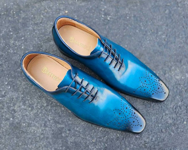 Carrucci Burnished Calfskin Oxford - Ocean Blue