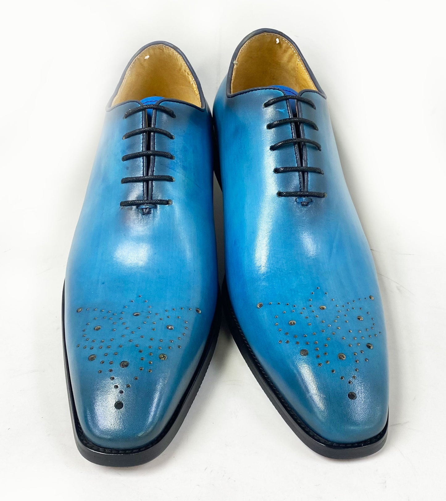 Carrucci Burnished Calfskin Oxford - Ocean Blue