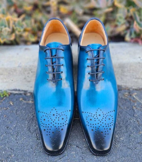 Carrucci Burnished Calfskin Oxford - Ocean Blue
