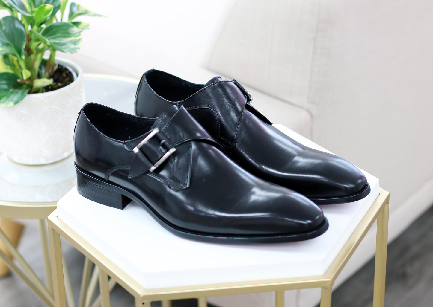 Carrucci Monkstrap Calfskin Shoes - Black