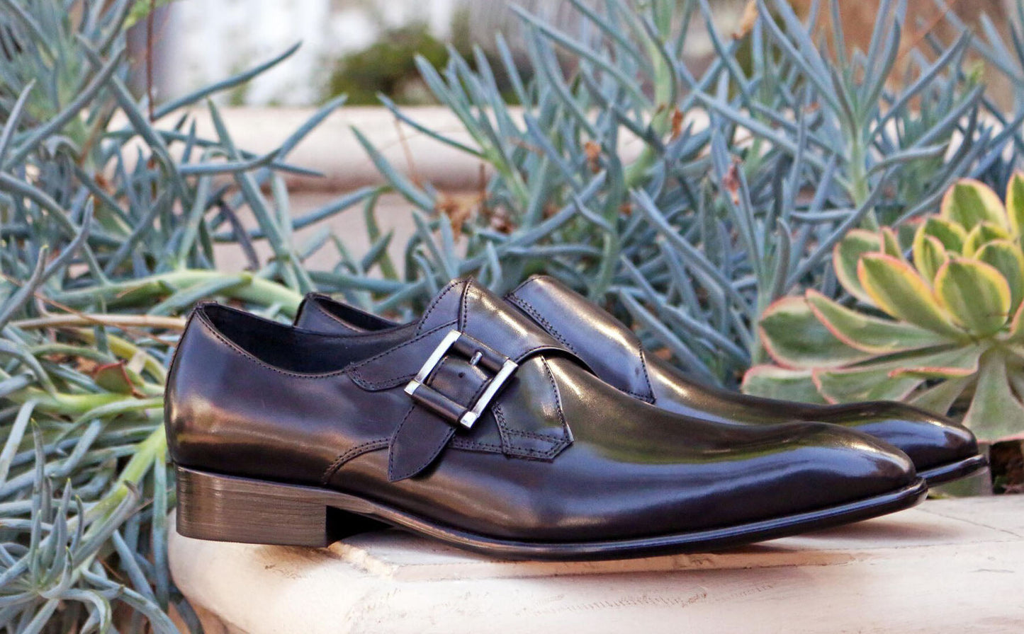 Carrucci Monkstrap Calfskin Shoes - Black