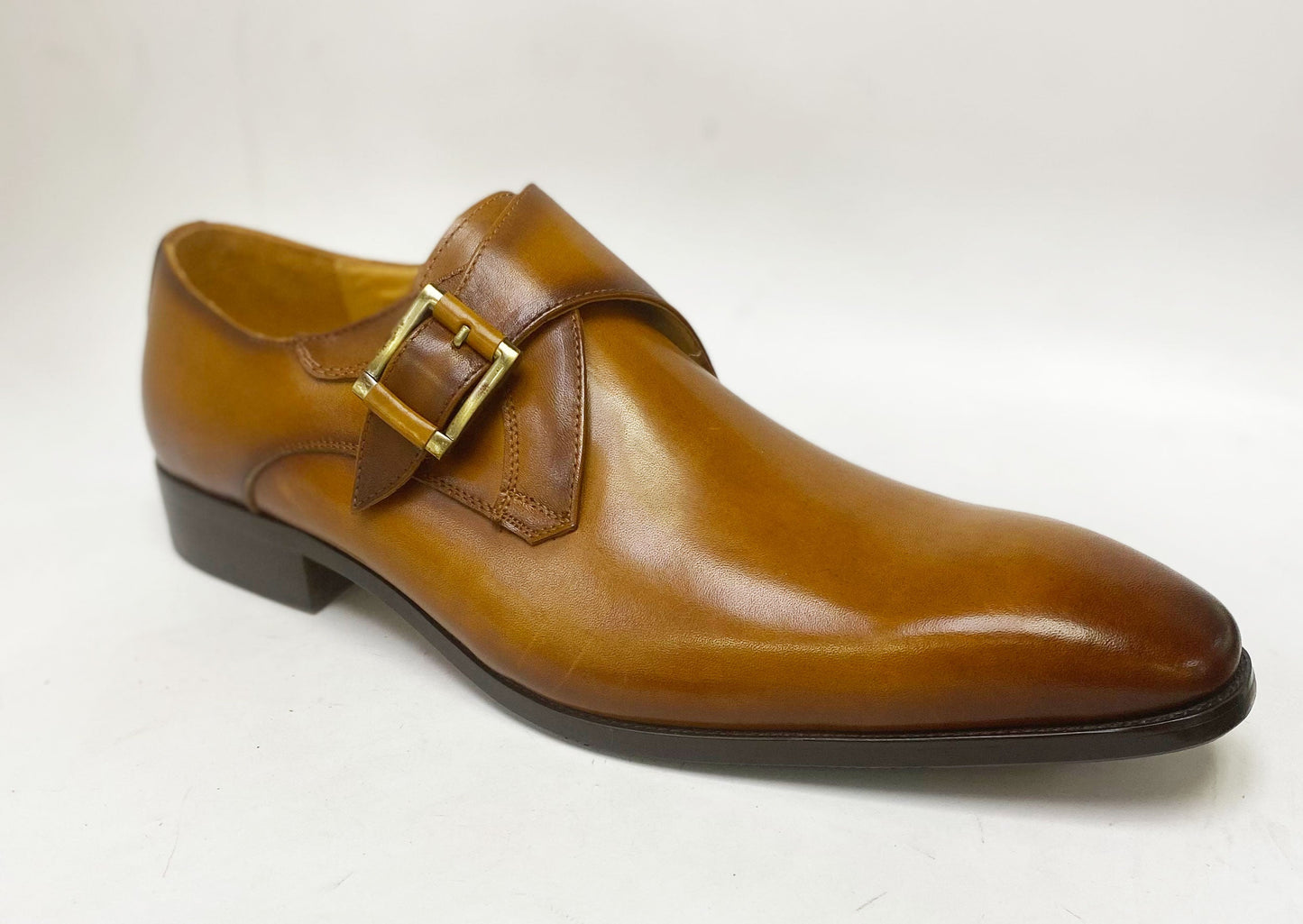 Carrucci Monkstrap Calfskin Shoes - Cognac
