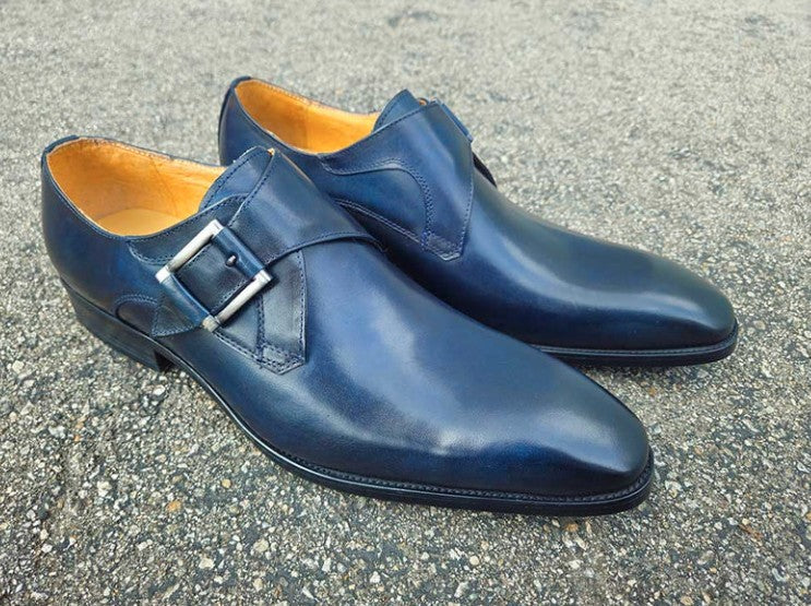 Carrucci Monkstrap Calfskin Shoes - Navy