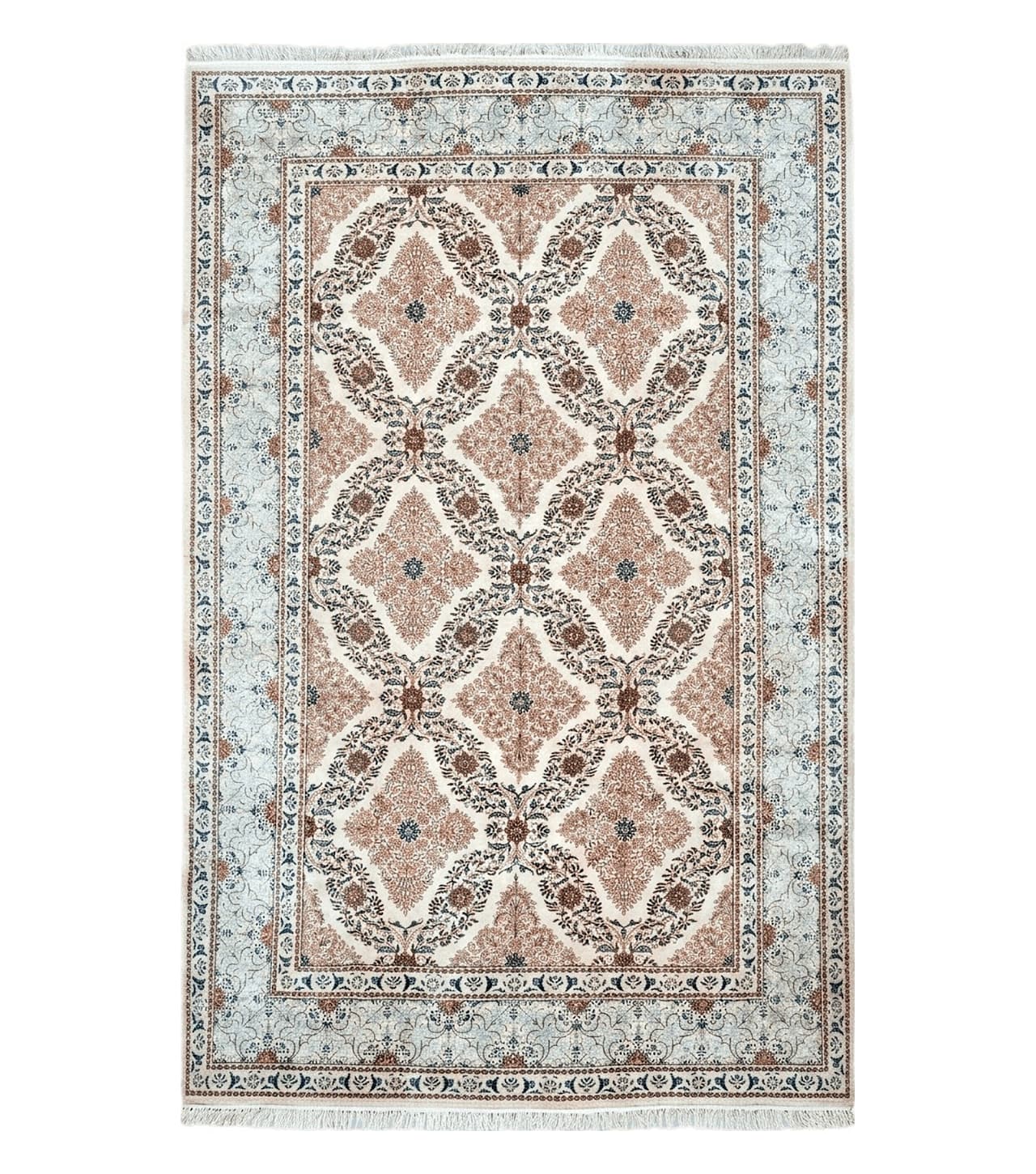 Fine Antique Persian Light Colored Kashan Carpet, 7x12, Top Quality, Rare, Ivory & Blues, Hand-Knotted, Wool
