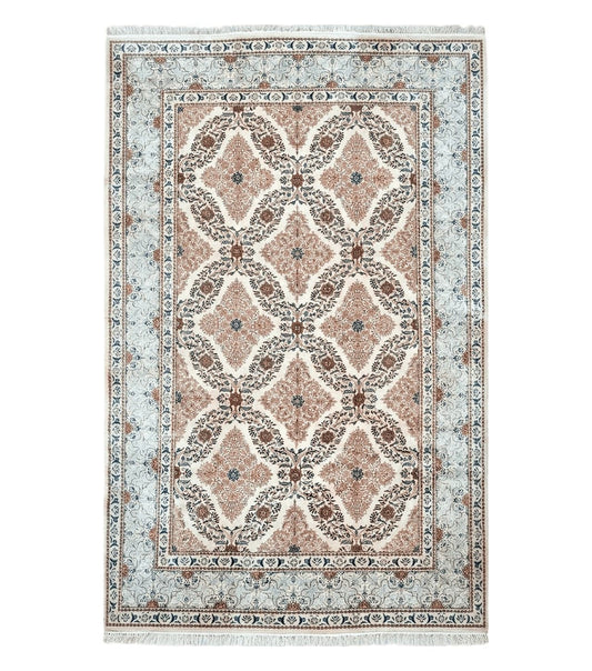 Fine Antique Persian Light Colored Kashan Carpet, 7x12, Top Quality, Rare, Ivory & Blues, Hand-Knotted, Wool