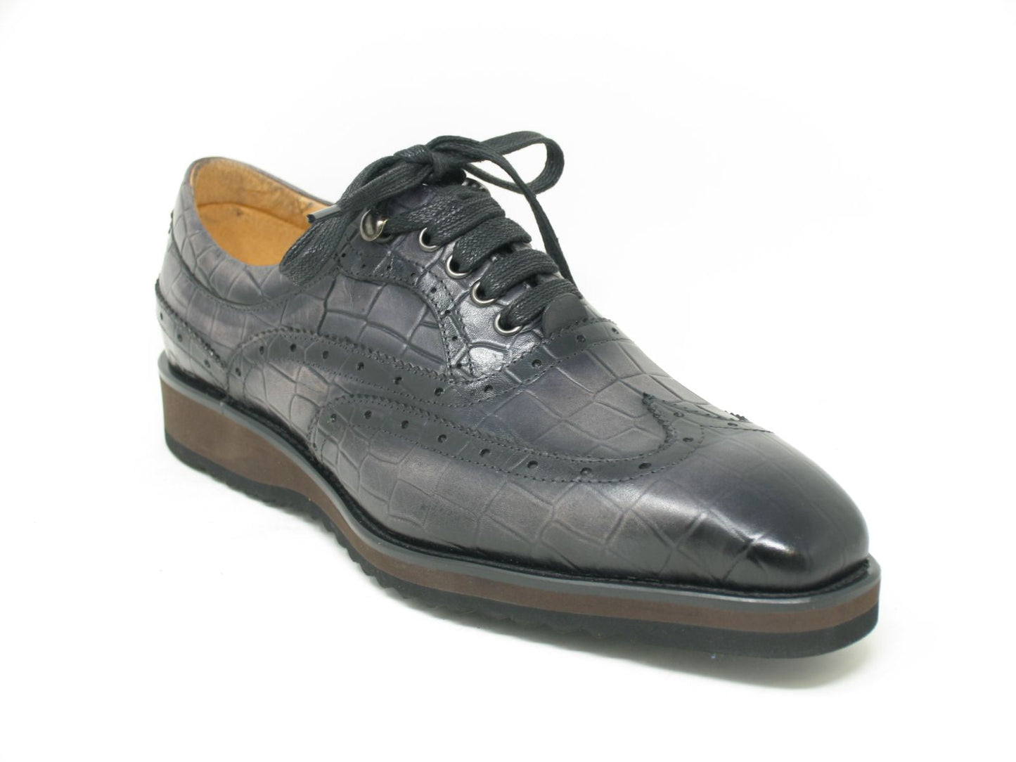 Carrucci Burnished Calfskin Belt - Grey