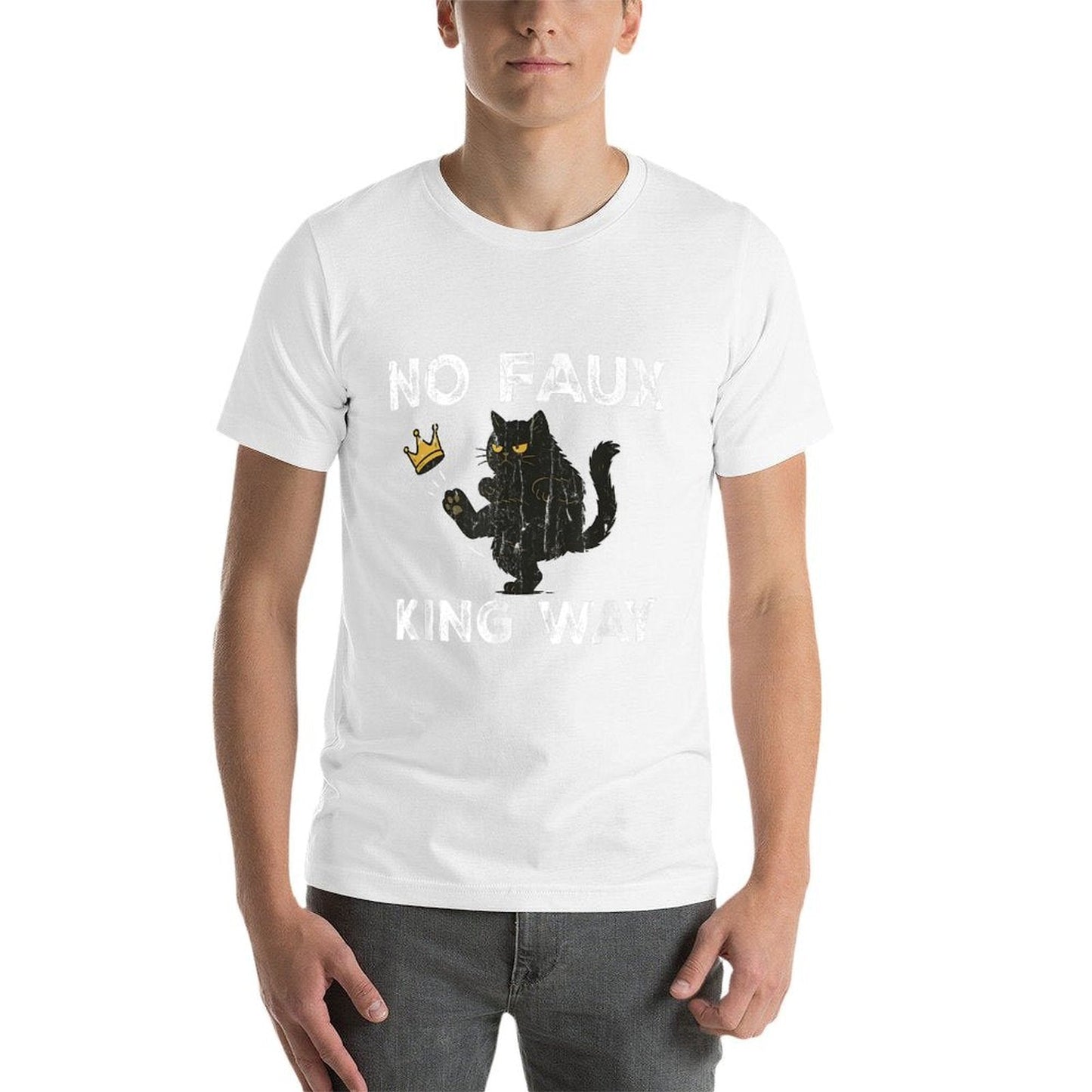 No Faux King Way, No Kings In America, Funny Black Cat  Cotton T-Shirt