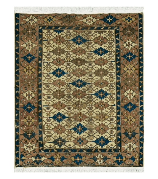 4' X 5' Antique Handmade Caucasian Kazak Shirvan Wool Rug Snow Flakes